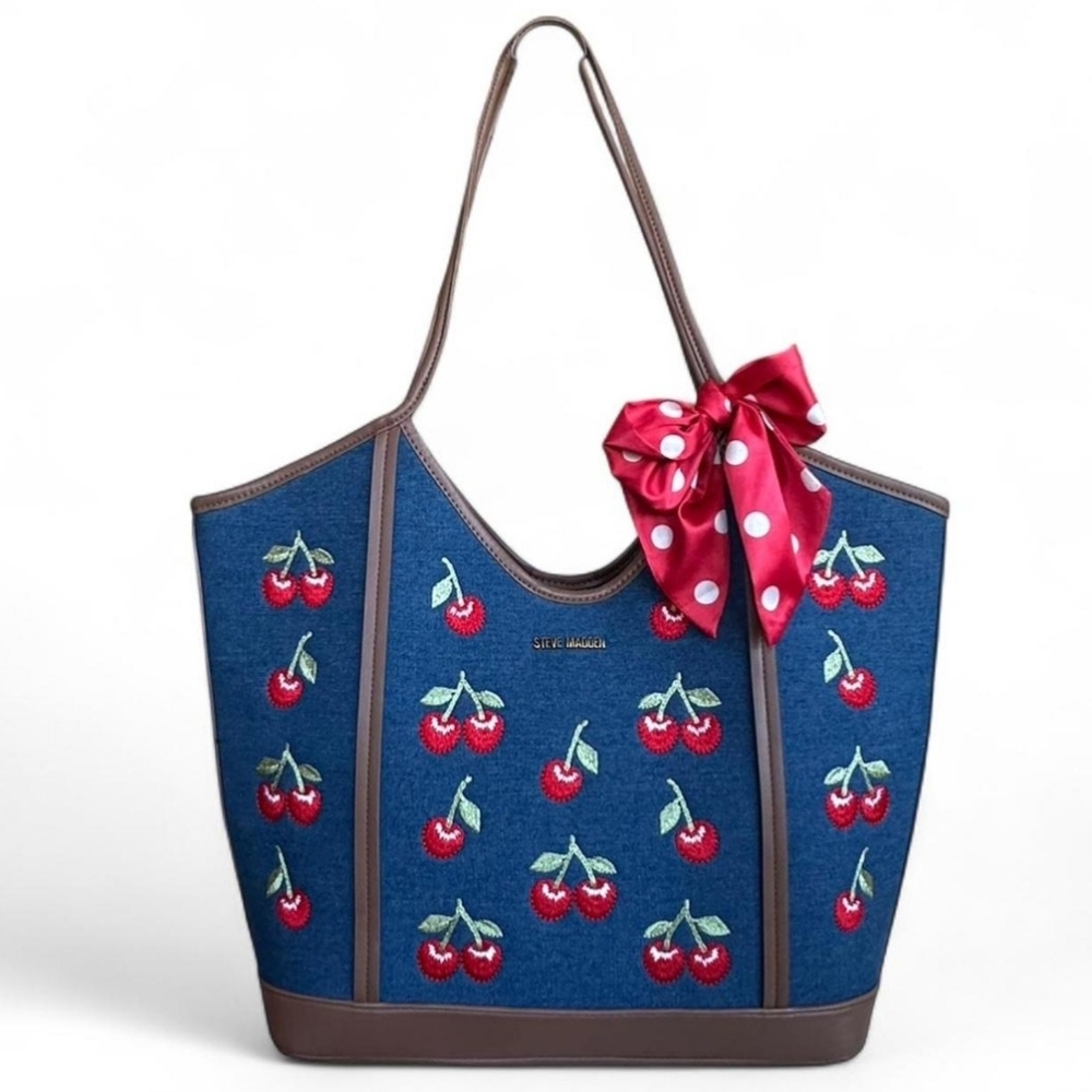 Steve Madden Blue Cherry Embroidered Tote